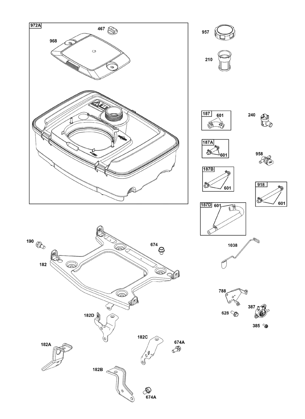 Fuel Supply Group Diagram and Parts List for 296447-0003-H5  Briggs and Stratton Engine
